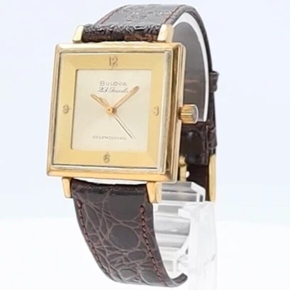 Vintage 1962 Bulova Sunburst Square Men's Automatic Wristwatch 10k RGP